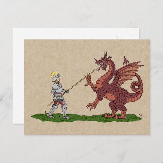15e eeuw Saint George en de Draak Briefkaart (Voorkant / Achterkant)