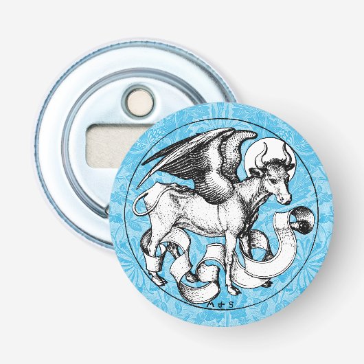 15e eeuw St Luke's Emblem Gevleugelde stier Button Flesopener (Voorkant)