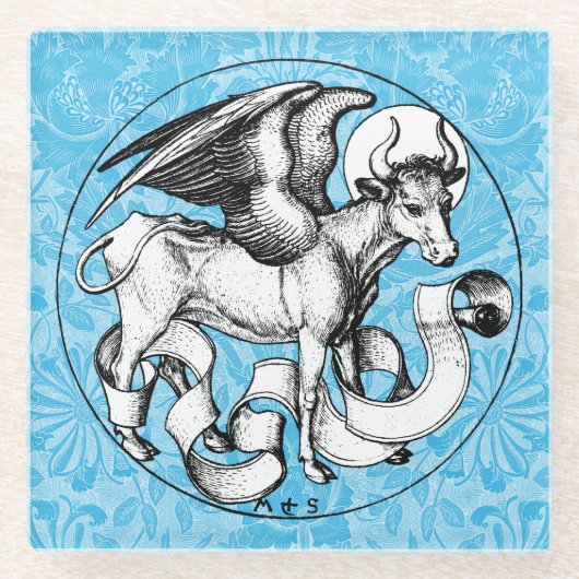 15e eeuw St Luke's Emblem Gevleugelde stier Glazen Onderzetter (Voorkant)