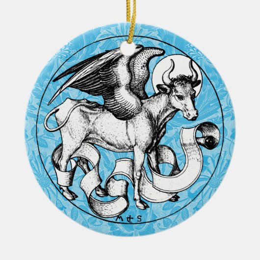 15e eeuw St Luke's Emblem Gevleugelde stier Keramisch Ornament (Voorkant)