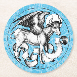 15e eeuw St Luke's Emblem Gevleugelde stier Ronde Kartonnen Onderzetter
