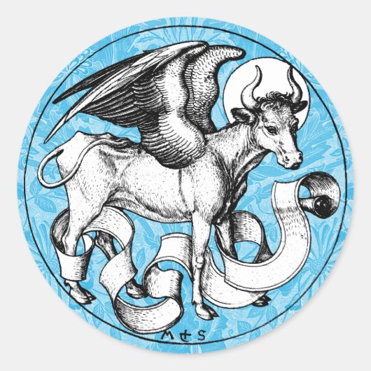 15e eeuw St Luke's Emblem Gevleugelde stier Ronde Sticker (Voorkant)