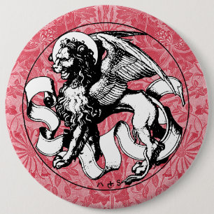 15e eeuw St Mark's Embleem gevleugelde leeuw Ronde Button 6,0 Cm