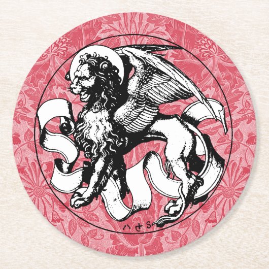 15e eeuw St Mark's Embleem gevleugelde leeuw Ronde Kartonnen Onderzetter (Voorkant)