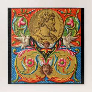 15e-eeuwse druk Caesarvogels bloemen enz. Legpuzzel