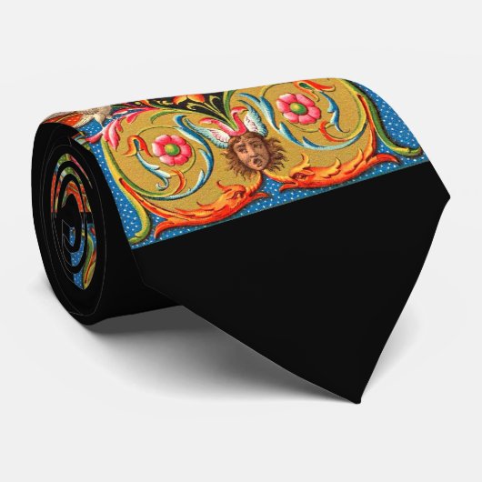 15e-eeuwse druk op Caesarvogels bloemen enz. Neck  Stropdas (Opgerold)