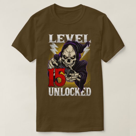 15e gamer-skelet op jaarbasis 15 onvergrendelde ga t-shirt (Design voorkant)