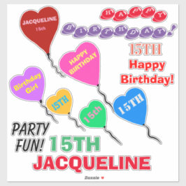 15e geboortedag hartballonnen gepersonaliseerde vi sticker