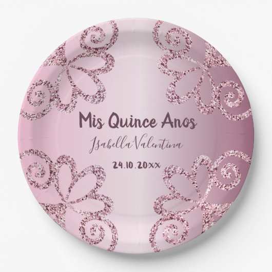 15e geboortedag Quinceanera Naam Papieren Bordje (Voorkant)