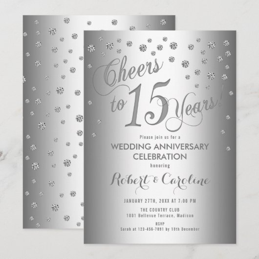 15e huwelijksjubileum - Elegant zilver wit Kaart (Voorkant / Achterkant)