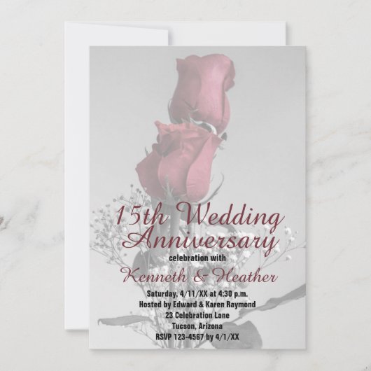 15e huwelijksjubileum Twee rode rozen foto Kaart (Voorkant)