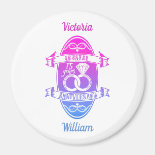 15e jaar traditionele kristalbruiloft magneet