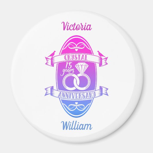 15e jaar traditionele kristalbruiloft magneet (Voorkant)