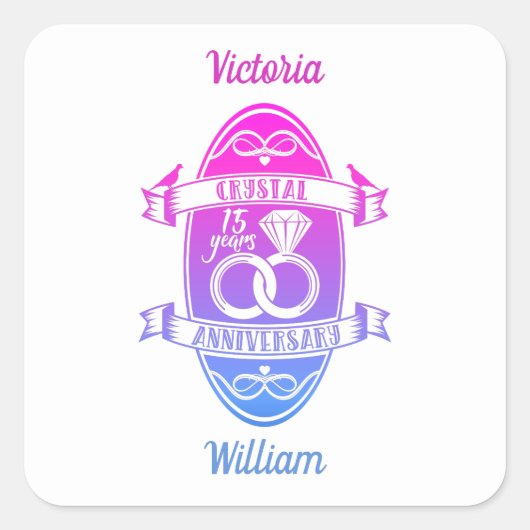 15e jaar traditionele kristalbruiloft vierkante sticker (Voorkant)