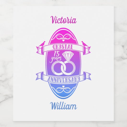 15e jaar traditionele kristalbruiloft wijn etiket (Enkel label)