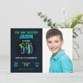 15e jongen verjaardag foto uitnodiging (Staand voorkant)