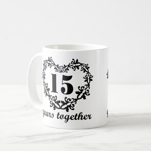 15e Jubileum 15 jaar samen Mok hartcadeau (Voorkant links)