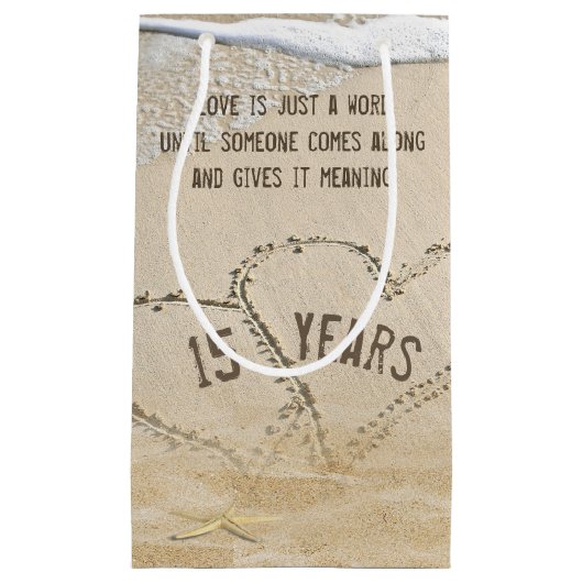 15e Jubileum Beach Hearts and Starfish Klein Cadeauzakje (Voorkant)