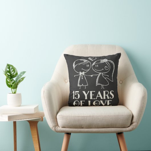 15e Jubileum Couples Chalk Drawn Pillow Gift Kussen (Stoel)