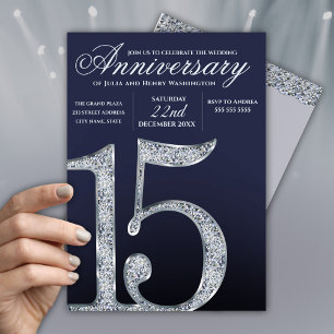 15e jubileum diamant zilver donkerblauwe jaren kaart