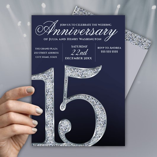 15e jubileum diamant zilver donkerblauwe jaren kaart