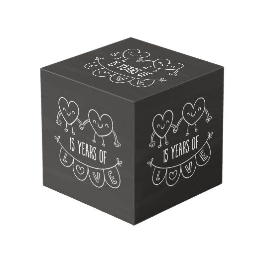 15e Jubileum Gift Chalk Hearts Kubus (Voorkant hoekig)
