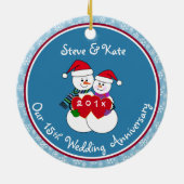 15e Jubileum Gift Fun Sneeuwpaar Kerst Keramisch Ornament (Achterkant)