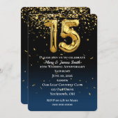 15e Jubileum Gold-ballonnen en Confetti Invitati Kaart (Voorkant / Achterkant)