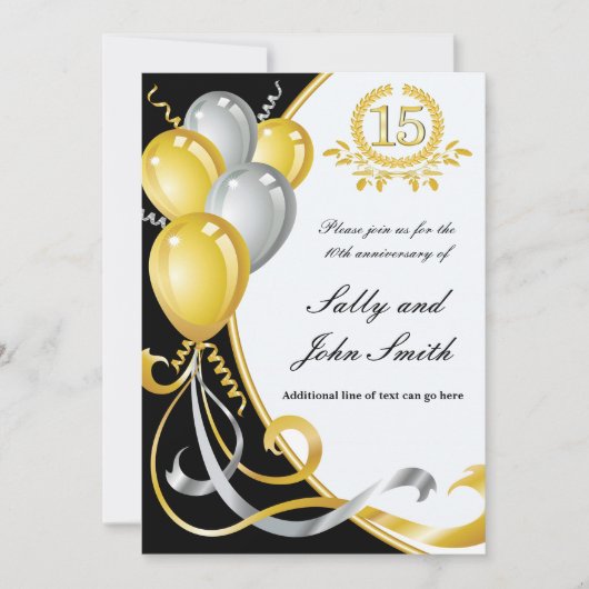 15e Jubileum Gold & Silver Birthday Invitation Kaart (Voorkant)