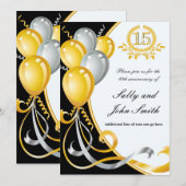 15e Jubileum Gold & Silver Birthday Invitation Kaart (Voorkant / Achterkant)