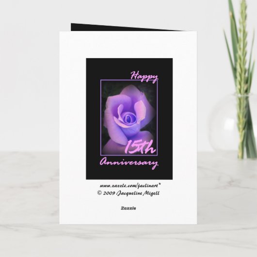 15e Jubileum Kaart met Paarse Rosebud (Achterkant)