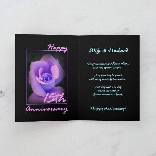 15e Jubileum Kaart met Paarse Rosebud (Binnen)