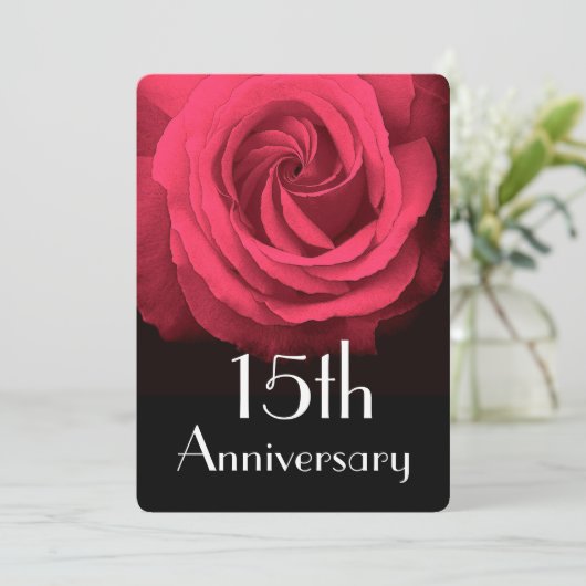 15e Jubileum met bruiloft Ruby Red Rose A02D Kaart (Staand voorkant)