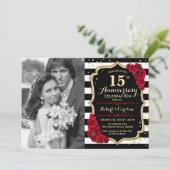 15e Jubileum met foto - Gold Black Red Kaart (Staand voorkant)