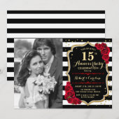 15e Jubileum met foto - Gold Black Red Kaart (Voorkant / Achterkant)