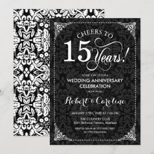 15e Jubileum voor bruiloft - Black White Damask Kaart