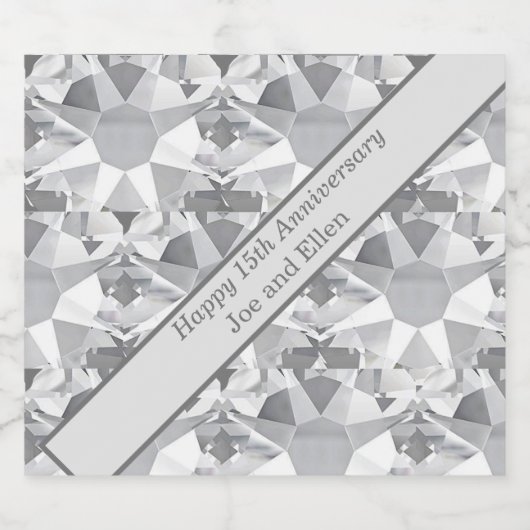 15e Jubileum voor bruiloft, kristal Sparkling Wijnetiket (Enkel label)