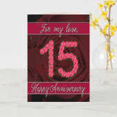 15e jubileumkaart met rozen en bladeren kaart (Gele Bloem)