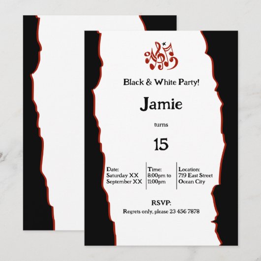 15e Kaart voor uitnodigingen van de Zwarte & Witte (Voorkant / Achterkant)