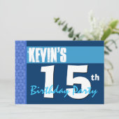15e Moderne Blue Teen Birthday Party Invitation Kaart (Staand voorkant)