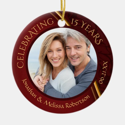 15e of 40e Jubileum Foto Ruby Red Gold Keramisch Ornament (Voorkant)