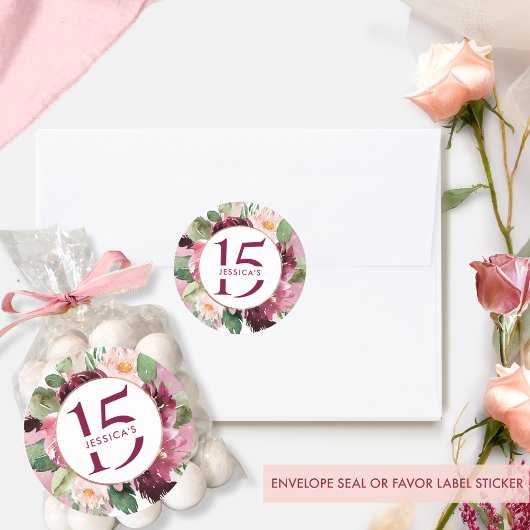 15e (of andere) verjaardag, Bourgondië donkerrood  Ronde Sticker