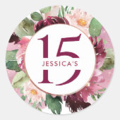 15e (of andere) verjaardag, Bourgondië donkerrood  Ronde Sticker (Voorkant)