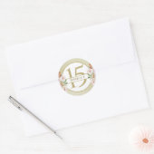 15e (of andere) verjaardag, Champagne Gouden Bloem Ronde Sticker (Envelop)