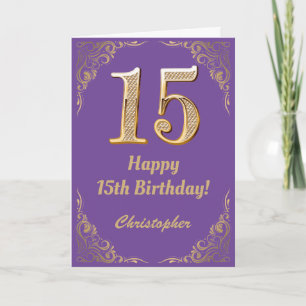 15e Paars- en goudglitter-Lijst op de geboorte Kaart