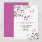 15e Paarse Lila Vlinders Verjaardagsuitnodiging Aankondiging (Voorkant / Achterkant)