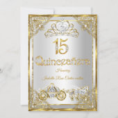 15e Parel Goud Wit Quinceanera tiara koets Kaart (Voorkant)