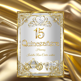 15e Parel Goud Witte Quinceanera tiara koets Kaart