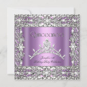 15e Quinceanera Birthday Party Lila Tiara Kaart (Voorkant)