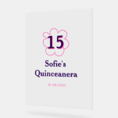 15e Quinceanera Happy Birthday Roze paarse datum Acryl Bord (Hoek)